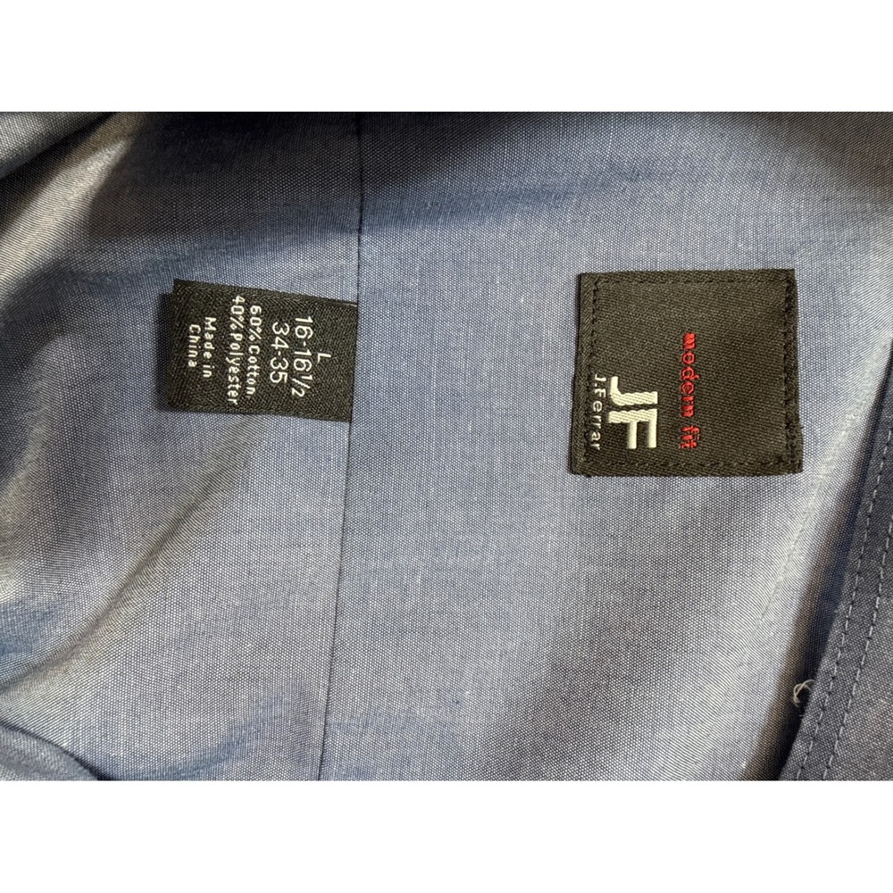 JF J.Ferrar Mens Modern Fit Blue Long Sleeve Button Down Dress Shirt 16-16.5 L - Picture 3 of 6